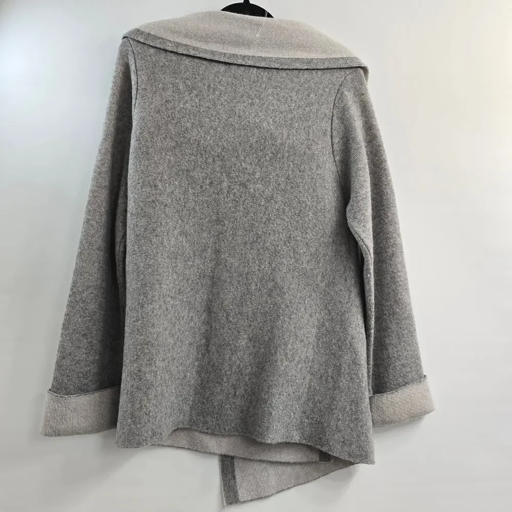 AIDA Italy Wool Open Front Cardigan Sweater L Gray Wrap Draped Cozy Quiet Luxury - Picture 4 of 8